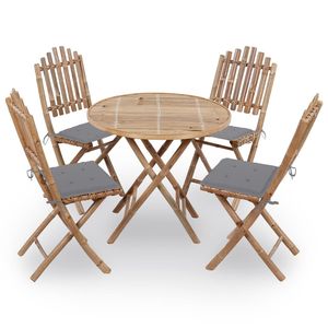 Set da pranzo pieghevole in bambù da 5 pezzi con cuscini per uso giardino - Product Image 1