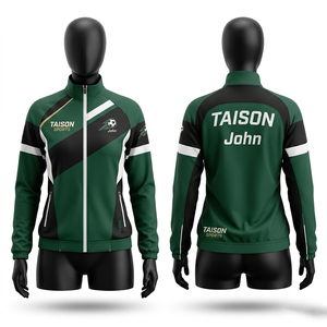 Womens Sports <b>Jacket</b> 240 GSM Premium Polyester Fabric Green <b>Grey</b> Panel Design Neon Yellow Accents Full Zip Custom Sublimation - Product Image 6