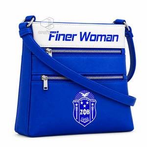 Zeta Phi Beta Sorority Blue PU Leather Crossbody Messenger Bag Dual Zipper Pockets <b>Adjustable</b> Shoulder Strap Greek Letter Emblem - Product Image 2