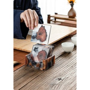 Ocean Resin Wood Coasters Set Handmade Epoxy Drink Coasters Natural Wooden Cup Mats for Coffee <b>Table</b> Home Decor - Product Image 5