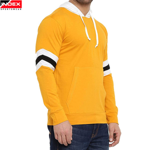 Sweat-shirt à capuche pour homme INDEX, jaune uni, tricoté, coupe classique, décontracté, pour l'automne, avec poche et manches rayées - Product Image 5