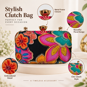 Vintage Floral <b>Embroidered</b> Metal Frame <b>Clutch</b> <b>Bag</b> Evening Purse for Women Party Wedding Fashion Handbag - Product Image 6