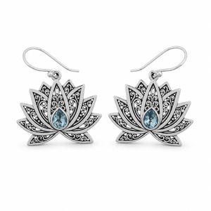 Boucles d'oreilles fines en argent sterling 925 avec topaze bleue naturelle facettée BER-32, fabrication OEM ODM sur mesure, marque privée, bijoux indiens pour femmes - Product Image 1