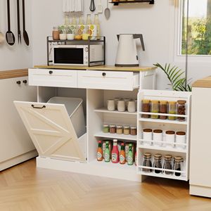 Mobiletto da cucina a 2 cassetti per rifiuti con 1 anta ribaltabile e 2 ripiani, 1 anta con scaffale portaoggetti per cucine - Product Image 6