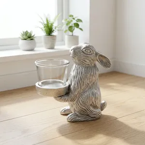 Handmade Resin Rabbit Figurine Candle Holder Tabletop Decor Rustic Animal Sculpture for <b>Easter</b> Living Room <b>Ornament</b> - Product Image 6
