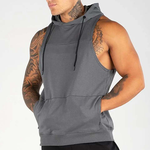 Chaleco Deportivo con Capucha sin Mangas para Hombre, Mezcla de Algodón, para Gimnasio, Entrenamiento, Musculación, con Cordón Ajustable, Estilo Urbano, Venta al por Mayor - Product Image 5