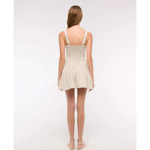 Vestido Mini de Gasa con Estampado de Jengibre para Mujer, Cuello Cuadrado, Largo hasta la Rodilla, con Volantes, Casual, Sexy, Liso, Teñido - Product Image 2