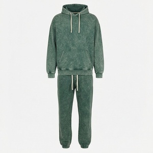 Custom Zip Up <b>Distress</b> Patch Acid Wash Hoodie Sweatpants Set Flared Tracksuit Men Gym Fitness Streetwear Athletic Gear - Product Image 1