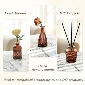 12-Piece <b>Small</b> Caramel Coffee Brown Etched Glass Bud Vase Set Unique Windowpane Shapes with <b>Weighted</b> Base for Display Windowsill - Product Image 1