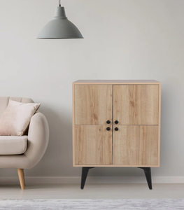 Premium Quality Natural Wood Storage Cabinet Modern Four Door Floor Standing Cupboard Stand for Home and Office Interior - Product Image 1