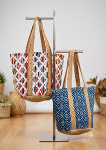 Handmade Recycled Cotton Chindi Braided Jute <b>Bags</b> <b>Reusable</b> Tote <b>Bags</b> for Beach and <b>Shopping</b> with two handles best for beach <b>bags</b> - Product Image 5