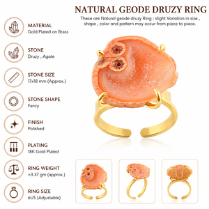 Anillos Ajustables de Ágata Druzy Color Durazno Natural, Chapados en Oro de 18k, Estilo Punk, Joyería de Moda para Mujer, Regalo de Boda, Cumpleaños - Product Image 1