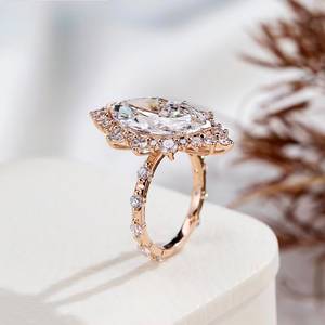 แหวนทองคำขาวประดับเพชรทรงมาร์คีส์สำหรับผู้หญิงสุดหรู - Product Image 2