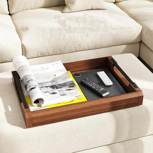 ถาดไม้อะคาเซียพร้อมที่จับโลหะแข็งแรงเหมาะสำหรับใช้กับโต๊ะกาแฟออตโตมันหรือเคาน์เตอร์เป็นของตกแต่งบ้านหรืออุปกรณ์เสริมที่ให้บริการ - Product Image 4