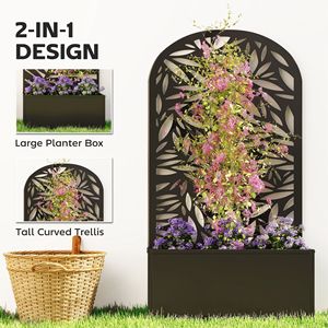 Fioriera in Metallo con Traliccio per Piante Rampicanti, Autoportante o da Parete, con Drenaggio per Giardino, Patio, Balcone - Product Image 4