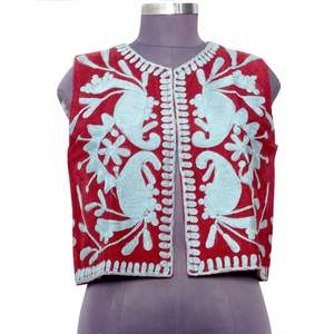 Chaqueta acolchada sin mangas de algodón para mujer, diseño étnico, bordada, corta, ecológica, de secado rápido, para exteriores, con logo frontal. - Product Image 1