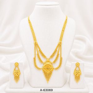 Premium Gold Finish Wedding Jewelry Set – <b>Long</b> Haram Necklace with <b>Matching</b> Earrings A-63065 - Product Image 5