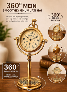 Classic Swivel Brass <b>Table</b> <b>Clock</b> 360 Degree Rotating Vintage Desktop Timepiece Retro Office Home Decor - Product Image 4