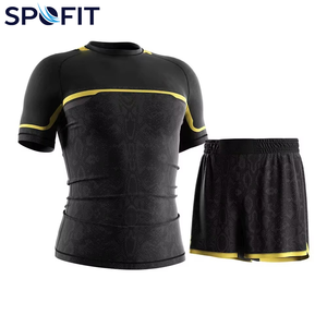 <b>Long</b> Sleeve Shirt And <b>Shorts</b> Fitness Quick-Dry Running Sportswear 2-Piece Printed Spandex/Nylon Rash Guard <b>Shorts</b> Set <b>for</b> <b>Men</b> - Product Image 1