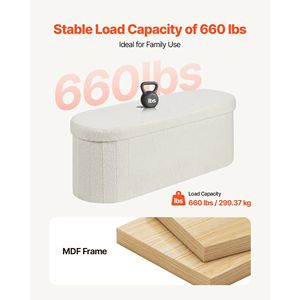 Oval Teddy Fleece End Bed <b>Bench</b> Large Folding Upholstered Ottoman Chest <b>Foldable</b> Storage Sp with Stools & Ottomans - Product Image 6