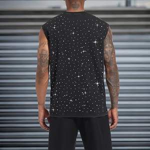 T-shirt sans manches personnalisé en gros pour hommes, motif galaxie, effet scintillant argenté, débardeur musculaire, fabricant OEM sur mesure - Product Image 2