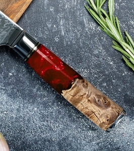 Ensemble de couteaux de cuisine écologiques avec manches en bois de résine rouge exquis, acier Damas 67 couches, cœur en acier japonais VG10, couteau de chef - Product Image 4
