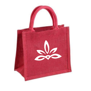 Bolsa de regalo de yute reutilizable con estampado personalizado de estilo elegante, bolsa de almacenamiento de arpillera pequeña para embalaje con mango corto personalizado - Product Image 1