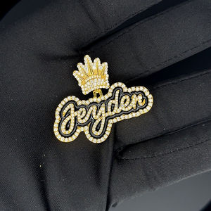 Collar con placa de letras CZ de Hip Hop, colgante de aceite esmaltado de Color negro para hombres y mujeres, joyería de rapero con nombre personalizado CZ - Product Image 3