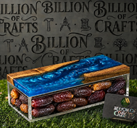 Boîte cadeau artisanale en bois et résine avec conteneur transparent en acrylique pour dattes, fruits secs et chocolats du Ramadan et de l'Aïd Moubarak