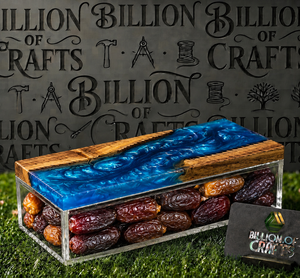 Boîte cadeau artisanale en bois et résine avec conteneur transparent en acrylique pour dattes, fruits secs et chocolats du Ramadan et de l'Aïd Moubarak - Product Image 1