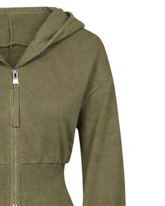 Womens Olive Green <b>Cropped</b> <b>Zip</b> <b>Up</b> Hoodie Slim Fit Long Sleeve Casual Streetwear Cotton Fleece Sweatshirt Custom Logo ODM Factory - Product Image 4