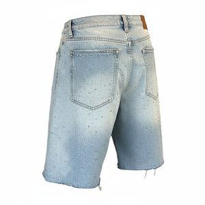Shorts en jean épais personnalisés pour hommes, style streetwear, entièrement ornés de strass, pour hommes et femmes - Product Image 4