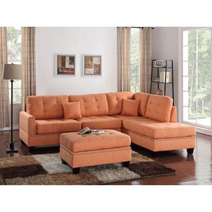 Set di Mobili Moderni per Soggiorno: Divano Reversibile con Pouf, Trapuntato in Tessuto Polyfiber, 3 Pezzi, Colore Agrumi - Product Image 2