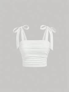 Top corto sin tirantes rosa para mujer, con detalle de lazo, ecológico, informal, tejido, sin mangas - Product Image 6