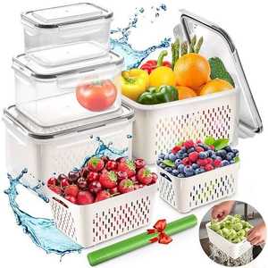 Rectangular Plastic Food <b>Containers</b> With Lids <b>Stackable</b> Ventilated Bins For Fresh Produce <b>Storage</b> 1-5L Capacity - Product Image 5