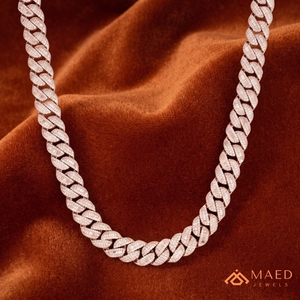 Collier chaîne cubaine de luxe en moissanite, ton or rose, avec pierres rondes et baguette, style hip-hop, cadeau de mariage pour femmes et hommes - Product Image 4
