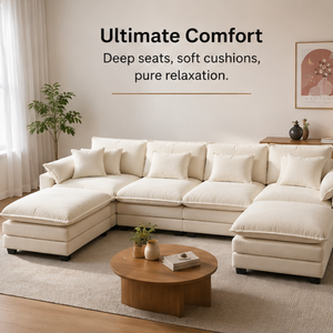 120-Inch Modular Sectional <b>Sofa</b> <b>Bed</b>, U-Shaped Convertible <b>Sofa</b> with Chenille Fabric, Deep Seat, Sponge Cushion & PU Frame Home - Product Image 3