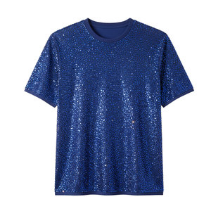T-shirt personnalisé avec logo imprimé, strass solides, haute qualité, 100% coton respirant, coupe décontractée pour homme, vente en gros - Product Image 1