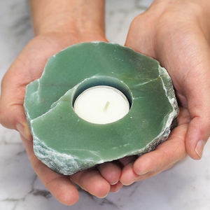 Support de bougie en pierre naturelle sculptée à la main en jade vert, pierre précieuse agate, pour la guérison, vente en gros - Product Image 3