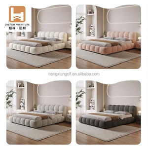 थोक लोकप्रिय पफ बिस्तर सेट फर्नीचर बेडरूम डिजाइनर क्रीम सफेद कपड़े बिस्तर के लिए गर्म बिक्री होटल आधुनिक राजा बिस्तर फ्रेम - Product Image 3