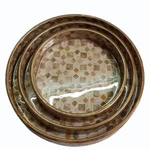 Plateau de service carré en bois MDF fait main, ensemble de 2 pièces, qualité supérieure, élégant, avec revêtement émaillé, pour cuisine, salle à manger, décoratif - Product Image 1