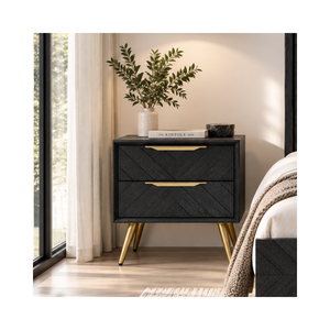 Mesita de Noche de Madera Elegante Colección GALAXY con 2 Cajones y Tiradores Dorados para Dormitorios Modernos - Product Image 1