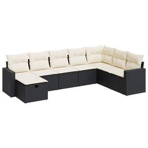 Conjunto de Sofás Modulares Grandes para Jardín, en Ratán Sintético Negro y Blanco Crema - Product Image 2