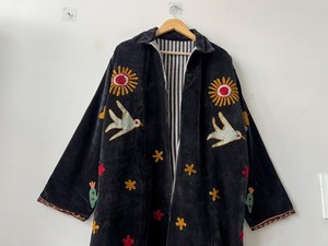 เสื้อเบลเซอร์ปักลายกำมะหยี่สไตล์ซูซานีสำหรับผู้หญิง ลายดอกไม้ นก กระบองเพชร แบบเปิดด้านหน้า เสื้อคลุมสไตล์โบฮีเมียน สำหรับฤดูใบไม้ร่วงและฤดูหนาว - Product Image 5