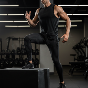 100% Polyester Stretchy Plain Blank Black Color Trendy Men's Compression Leggings Custom Printed Logo Training Jogging Pants - Product Image 4