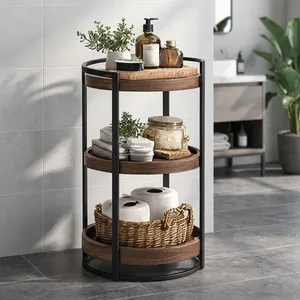 Wood 3 Tier <b>Storage</b> <b>Cart</b> with Metal Frame for Kitchen Living Room Bathroom Minimalist Design - Product Image 2