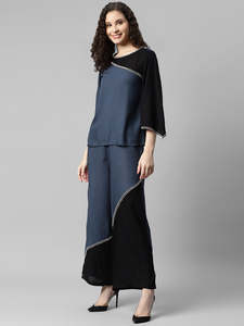 Ensemble élégant pour femme : Haut uni en rayonne longueur cheville et pantalon palazzo assorti – Combinaison longue tendance style occidental - Product Image 6