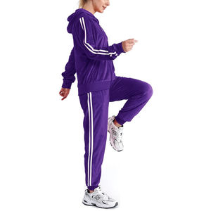 Customized Women <b>Pink</b> Hooded <b>Tracksuit</b> Full Length Solid Color Casual Two Piece Set With Side Pockets Breathable Cotton Material - Product Image 5