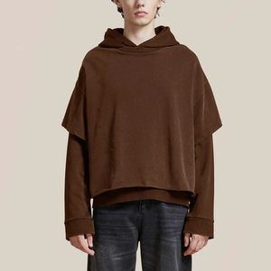 Sweat-shirts à capuche double couche pour hommes, prix de gros, streetwear personnalisé, vêtements de mode OEM/ODM, couleur unie marron - Product Image 1