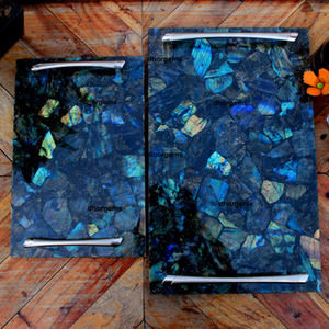 Plateau rectangulaire en pierre de cristal naturelle polie, ardoise noire, multifonctionnel, pour servir le thé et le café, avec poignée – Offre Spéciale - Product Image 5